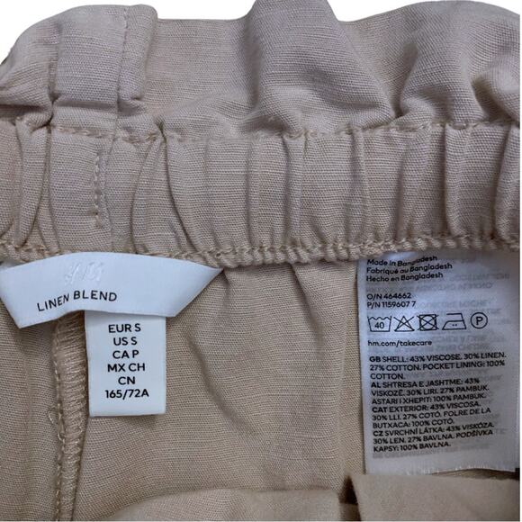H&M Linen Shorts Light Beige Small High Waist Drawstring Tan Cream Khaki Brown - Picture 4 of 8